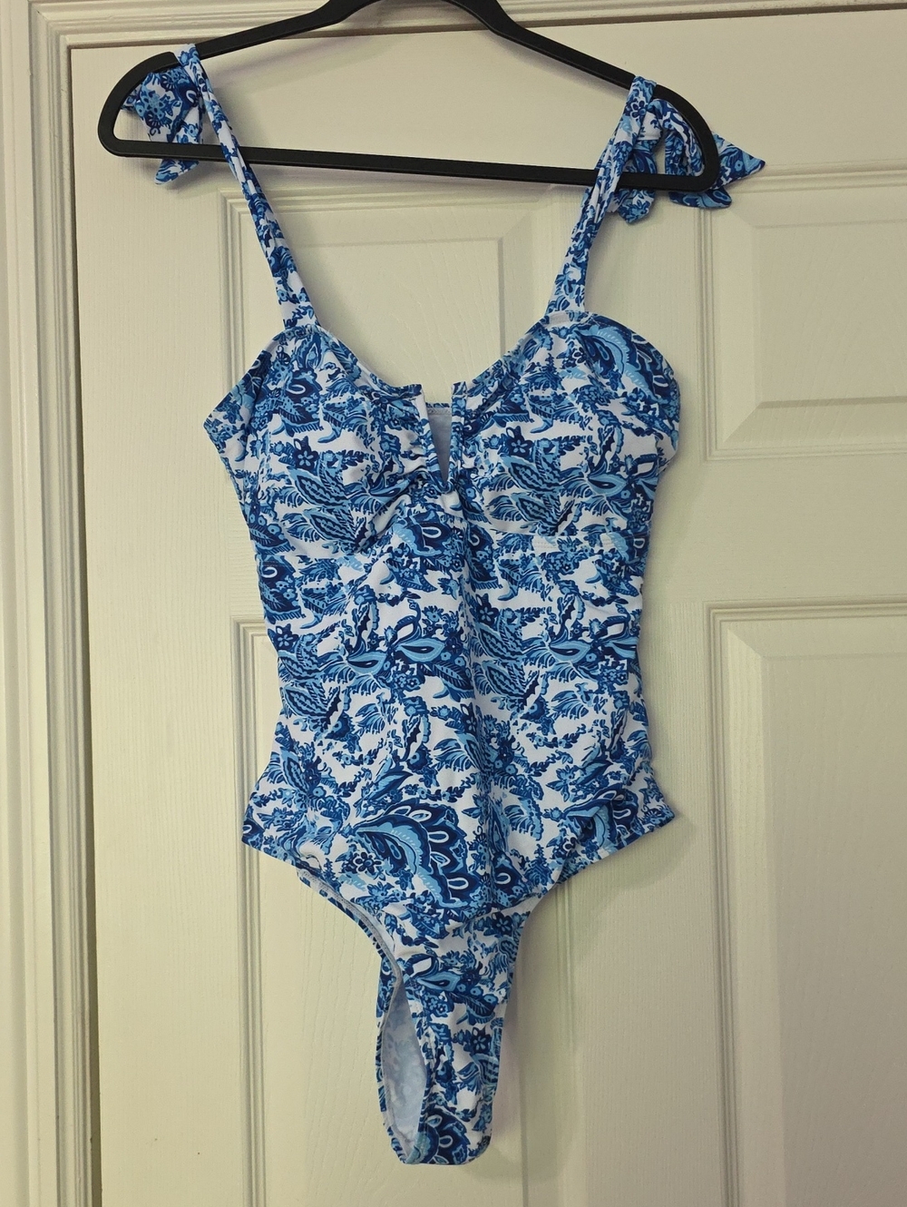 Blue Paisley Tie-Shoulder One-Piece Swimsuit
